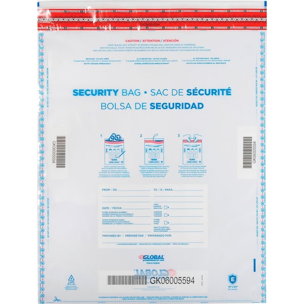 FraudStopper Tamper Evident Deposit Bag, 15W x 20H, Clear, 100PK